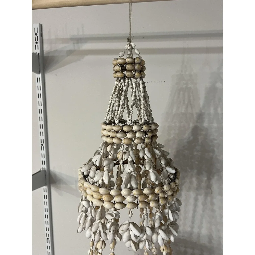 Bohemian Seashell Hanging Chandelier Mobile Coastal Decor Tiered Basket Birds